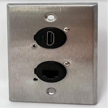 1 Port HDMI/1 Port Cat6 D Series Heavy Duty Pass Through Solderless Stainless Steel Wall Plate - HDMI Angled Exit [2 Pack]