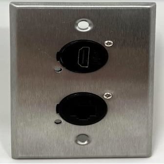 1 Port HDMI/1 Port Cat6 D Series Heavy Duty Pass Through Solderless Stainless Steel Wall Plate - HDMI Straight Exit [2 Pack]