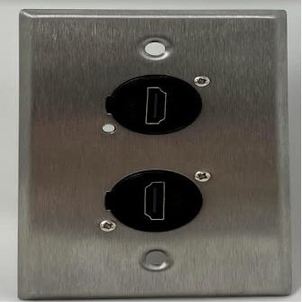 2 Port HDMI D Series Heavy Duty Pass Through Solderless Stainless Steel Wall Plate - HDMI Angled Exit
