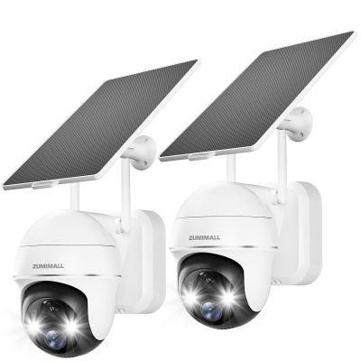 ZUMIMALL Security Cameras Wireless Outdoor - 2 Packs, 360View Outdoor Camera Wireless Solar Powered,2.4G WiFi, Spotlight/Siren//3MP Color Night Vision/AI Detection/IP66/Cloud/Alert, Work with Alexa