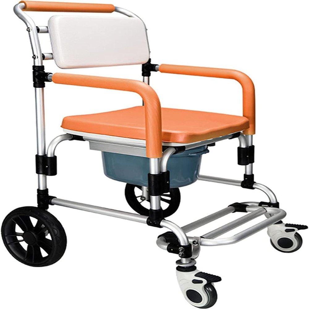 BLOHDI Folding Toilet Seat, Toilet Seat with Armrests and Backrest, Wheelchair with Casters, Shower Chair, Walker, Aluminum (Color : C)