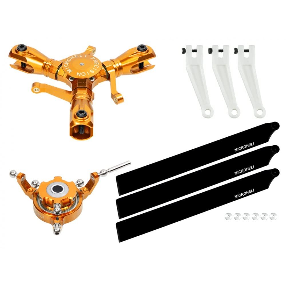 MICROHELI CNC Triple Carbon Plastic Blades Conversion set (GOLD) - OMP Hobby M2 EVO / MK2