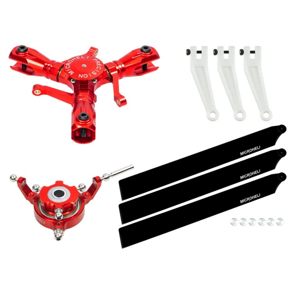 MICROHELI CNC Triple Carbon Plastic Blades Conversion Set (RED) - OMP Hobby M2 EVO / MK2
