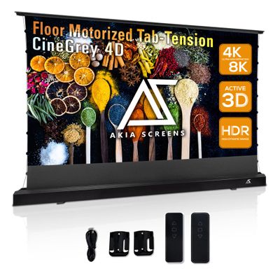 Akia Screens 101 inch Floor Rising Projector Screen Motorized with Remote, ALR Projector Screen Ambient Light Rejecting Movie Screen for Standard Throw Projection Indoor, CineGrey 4D AK-FMT101UH2-C4D