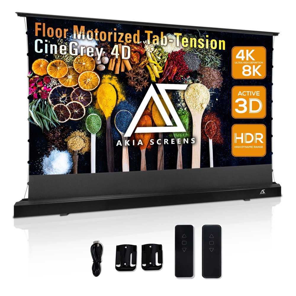 Akia Screens 101 inch Floor Rising Projector Screen Motorized with Remote, ALR Projector Screen Ambient Light Rejecting Movie Screen for Standard Throw Projection Indoor, CineGrey 4D AK-FMT101UH2-C4D