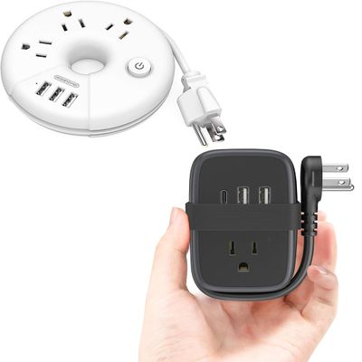 2 Pack Travel Power Strip with USB-C Potrs, NTONPOWER Portable Desktop Charging Station Short Extension Cord 15 inches for Office, Home, Hotels, Cruise Ship, Nightstand, White