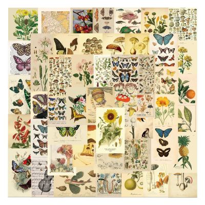 Vintage Plant Stickers 50Pcs Cute Vegetation Flower Stickers for Laptop Skateboard Water Bottle Notebook Cars Phone Luggage Guitar,Waterproof Retro Decal for Teens Giri