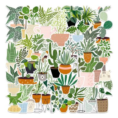Green Plants 44 Pcs Cute Waterproof Potted Stickers for Water Bottle, Laptop, Skateboard, Scrapbook, Cars, Computer, Phone, Notebook, Guitar - Vinyl Trendy Aesthetic for Teens, Girls, Adult