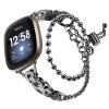 Compatible with Fitbit Versa 4Versa 3 Bands Women, Adjustable Stainless steel metal double circle bead chain bracelet Bands Compatible with Fitbit Sense 2Sense 1 (versa4/sense2, Black) view 1