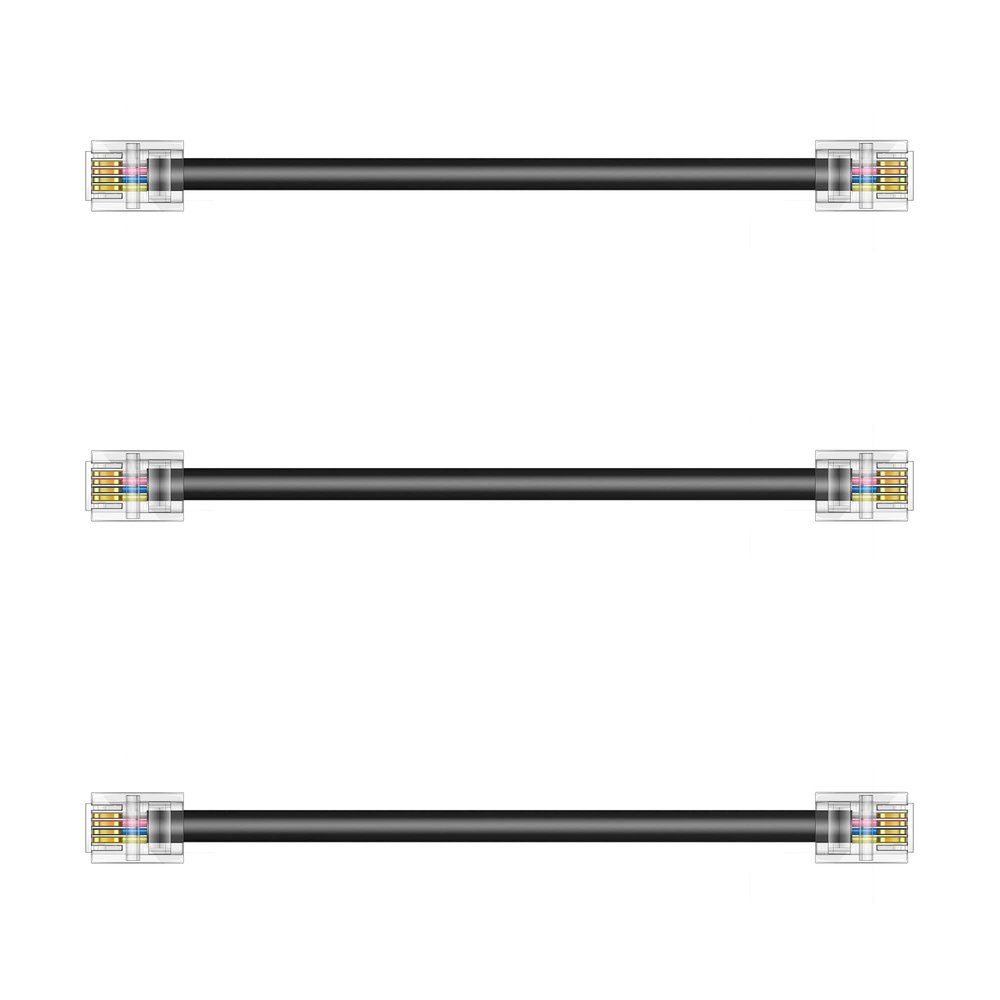 Ubramac 3Pack Phone Telephone Extension Cord 6 inch Cable Line with Standard RJ11 6P4C Plugs for Landline Phone and Fax (3, Black, 6 inch)