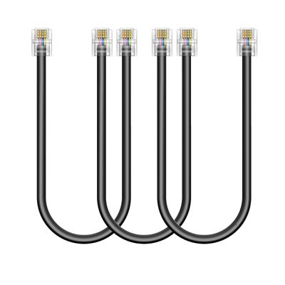 Ubramac 3Pack Phone Telephone Extension Cord 1FT Cable Line with Standard RJ11 6P4C Plugs for Landline Phone and Fax (3, Black, 1FT)