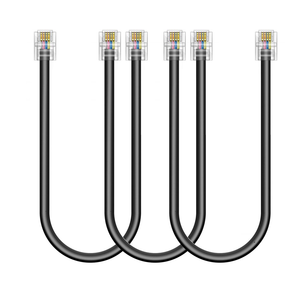 Ubramac 3Pack Phone Telephone Extension Cord 1FT Cable Line with Standard RJ11 6P4C Plugs for Landline Phone and Fax (3, Black, 1FT)