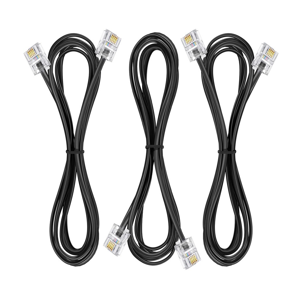 Ubramac 3Pack Phone Telephone Extension Cord 3.3FTCable Line with Standard RJ11 6P4C Plugs for Landline Phone and Fax (3, Black, 3.3FT)