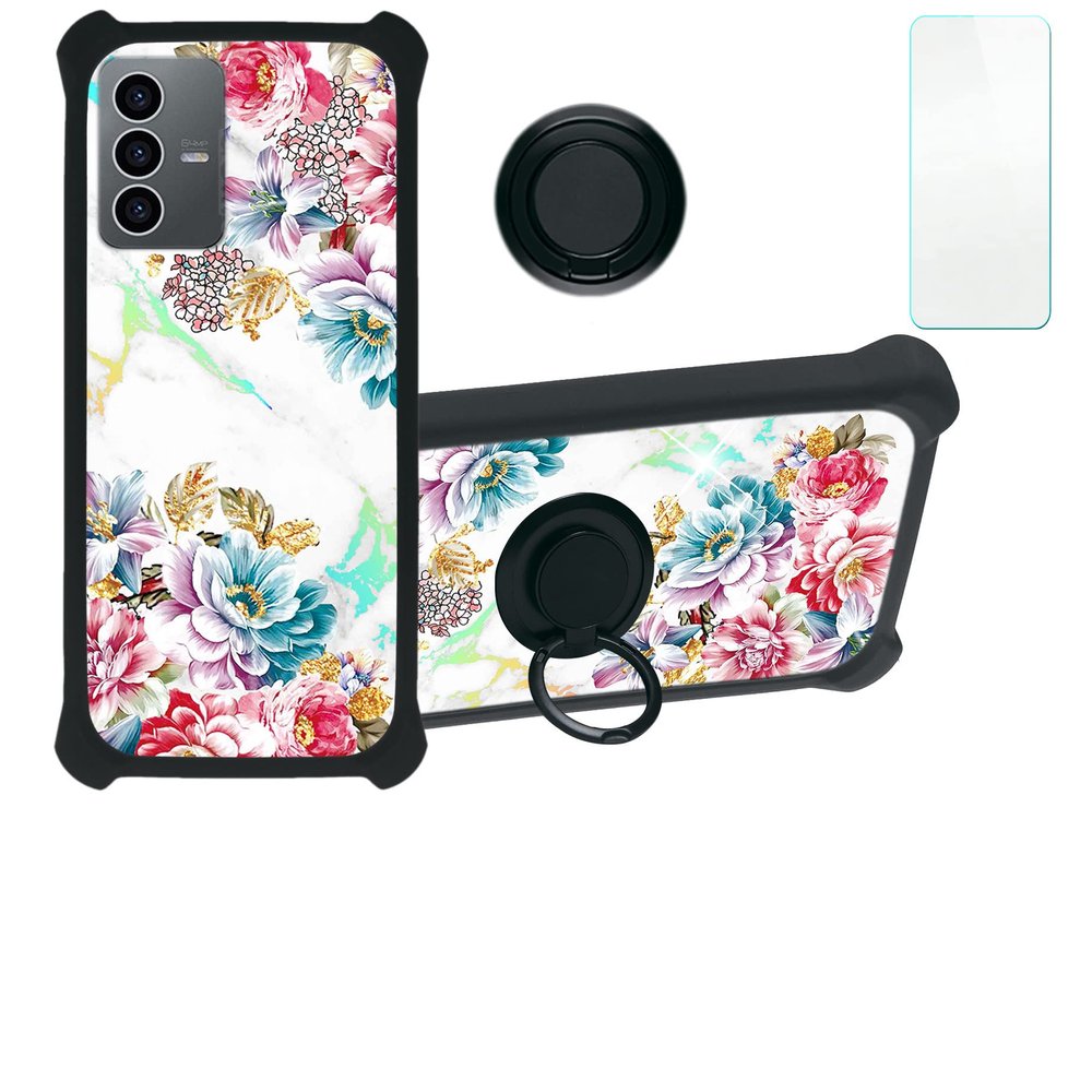 jioeuinly Case for Zte Axon 41 5g Case Compatible with Zte Axon 41 5g Phone Case Cover [with Tempered Glass Screen Protector][Hard PC + Soft Silicone][Ring Support] [Colorful Reflect Light] IMDH-MDH