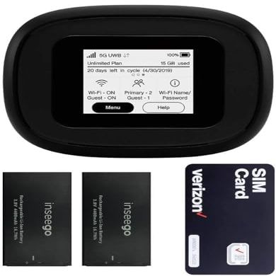 5G Mobile Portable WiFi | Verizon Wireless Jetpack Inseego MiFi M1000 | Mobile Hotspot for Travel | RJ45 Ethernet Port | Speed Up to 2,4 Gbps | Use 8 hrs | EVDO-LINK Bundle - Verizon Sim Card