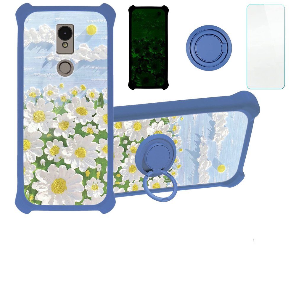 jioeuinly ATT Motivate 3 Case Compatible with AT&T Motivate 3 EABF22206A Phone Case Cover [with Tempered Glass Screen Protector][Hard PC + Soft Silicone][Ring Support] [Luminous Effect] YGL-CJ