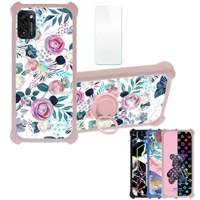 Case for Ulefone Note 12 Case Compatible with Ulefone Note 12 Phone Case Cover [with Tempered Glass Screen Protector][Hard PC + Soft Silicone][Ring Support] [Colorful Reflect Light] IMDF-HUA3