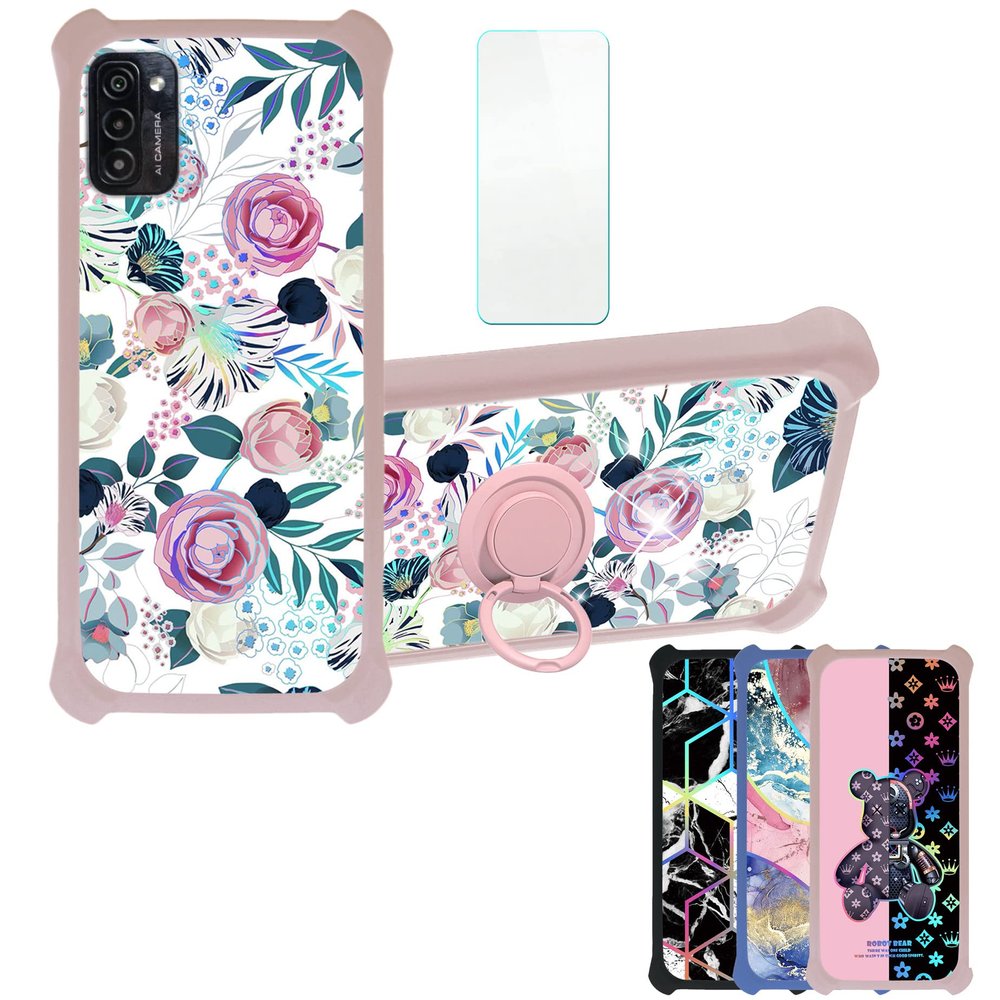 Case for Ulefone Note 12 Case Compatible with Ulefone Note 12 Phone Case Cover [with Tempered Glass Screen Protector][Hard PC + Soft Silicone][Ring Support] [Colorful Reflect Light] IMDF-HUA3