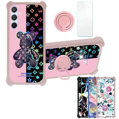 Galaxy A54 5g Case Compatible with Samsung Galaxy A54 5g Phone Case Cover [with Tempered Glass Screen Protector][Hard PC + Soft Silicone][Ring Support] [Colorful Reflect Light] IMDF-JXX