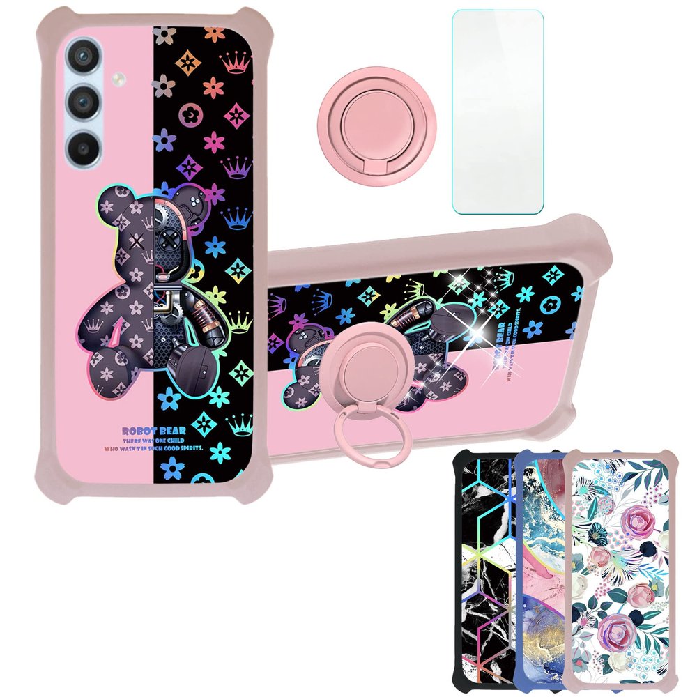 Galaxy A54 5g Case Compatible with Samsung Galaxy A54 5g Phone Case Cover [with Tempered Glass Screen Protector][Hard PC + Soft Silicone][Ring Support] [Colorful Reflect Light] IMDF-JXX