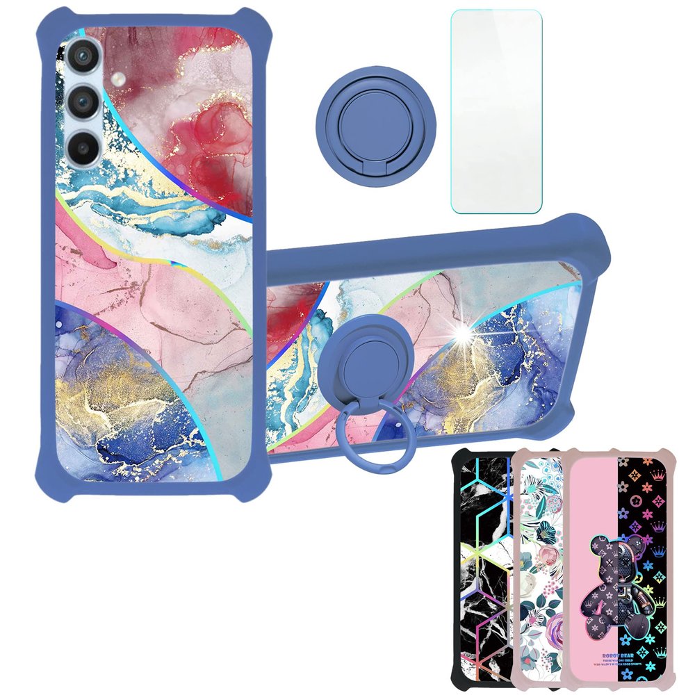 Galaxy A54 5g Case Compatible with Samsung Galaxy A54 5g Phone Case Cover [with Tempered Glass Screen Protector][Hard PC + Soft Silicone][Ring Support] [Colorful Reflect Light] IMDL-SSS