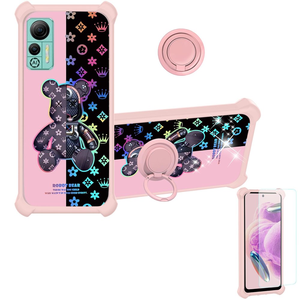 Case for Ulefone Note 14 Case Compatible with Ulefone Note 14 Phone Case Cover [with Tempered Glass Screen Protector][Hard PC + Soft Silicone][Ring Support] [Colorful Reflect Light] IMDF-JXX