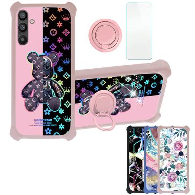 Galaxy A34 5g Case Compatible with Samsung Galaxy A34 5g Phone Case Cover [with Tempered Glass Screen Protector][Hard PC + Soft Silicone][Ring Support] [Colorful Reflect Light] IMDF-JXX