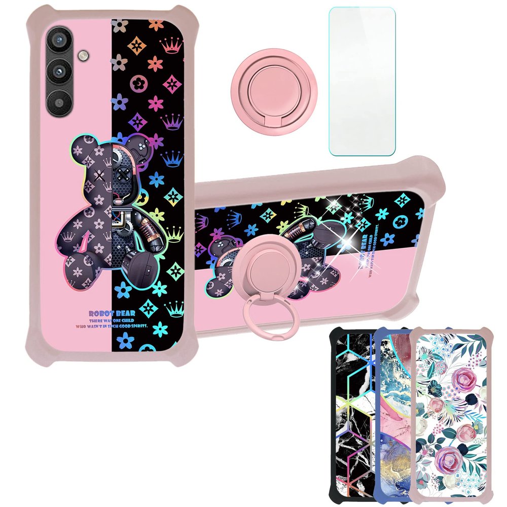 Galaxy A34 5g Case Compatible with Samsung Galaxy A34 5g Phone Case Cover [with Tempered Glass Screen Protector][Hard PC + Soft Silicone][Ring Support] [Colorful Reflect Light] IMDF-JXX