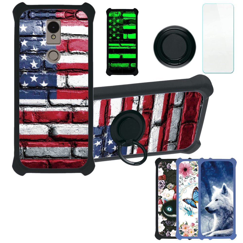 jioeuinly ATT Motivate 3 Case Compatible with AT&T Motivate 3 EABF22206A Phone Case Cover [with Tempered Glass Screen Protector][Hard PC + Soft Silicone][Ring Support] [Luminous Effect] YGH-GQ