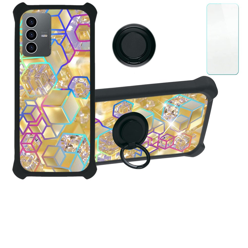 jioeuinly Case for Zte Axon 41 5g Case Compatible with Zte Axon 41 5g Phone Case Cover [with Tempered Glass Screen Protector][Hard PC + Soft Silicone][Ring Support] [Colorful Reflect Light] IMDH-HSJ