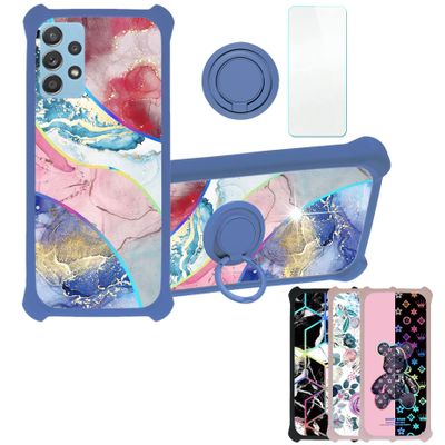 Galaxy A14 5g Case Compatible with Samsung Galaxy A14 5g Phone Case Cover [with Tempered Glass Screen Protector][Hard PC + Soft Silicone][Ring Support] [Colorful Reflect Light] IMDL-SSS