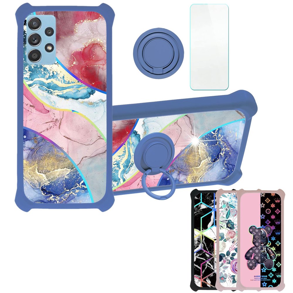 Galaxy A14 5g Case Compatible with Samsung Galaxy A14 5g Phone Case Cover [with Tempered Glass Screen Protector][Hard PC + Soft Silicone][Ring Support] [Colorful Reflect Light] IMDL-SSS