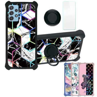 Galaxy A14 5g Case Compatible with Samsung Galaxy A14 5g Phone Case Cover [with Tempered Glass Screen Protector][Hard PC + Soft Silicone][Ring Support] [Colorful Reflect Light] IMDH-HS