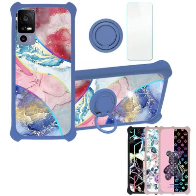 jioeuinly Case for TCL 40r 5g Case Compatible with TCL 40r 5g Phone Case Cover [with Tempered Glass Screen Protector][Hard PC + Soft Silicone][Ring Support] [Colorful Reflect Light] IMDL-SSS