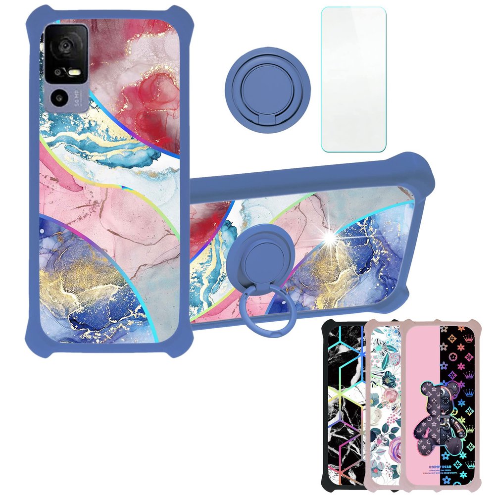 jioeuinly Case for TCL 40r 5g Case Compatible with TCL 40r 5g Phone Case Cover [with Tempered Glass Screen Protector][Hard PC + Soft Silicone][Ring Support] [Colorful Reflect Light] IMDL-SSS