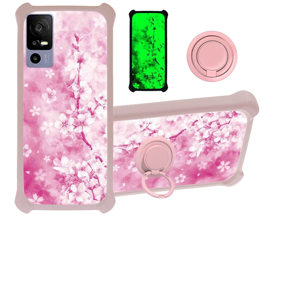 jioeuinly Case for TCL 40r 5g Case Compatible with TCL 40r 5g Phone Case Cover [with Tempered Glass Screen Protector][Hard PC + Soft Silicone][Ring Support] [Luminous Effect] YGF-MH