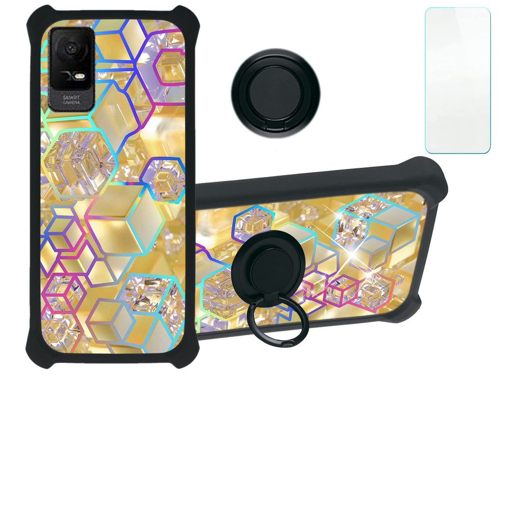 jioeuinly Case for TCL Ion X Case Compatible with TCL Ion X Phone Case Cover [with Tempered Glass Screen Protector][Hard PC + Soft Silicone][Ring Support] [Colorful Reflect Light] IMDH-HSJ