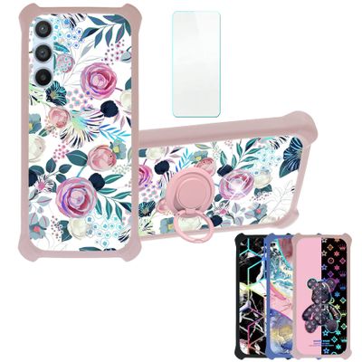 Galaxy A54 5g Case Compatible with Samsung Galaxy A54 5g Phone Case Cover [with Tempered Glass Screen Protector][Hard PC + Soft Silicone][Ring Support] [Colorful Reflect Light] IMDF-HUA3
