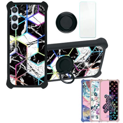 Galaxy A54 5g Case Compatible with Samsung Galaxy A54 5g Phone Case Cover [with Tempered Glass Screen Protector][Hard PC + Soft Silicone][Ring Support] [Colorful Reflect Light] IMDH-HS