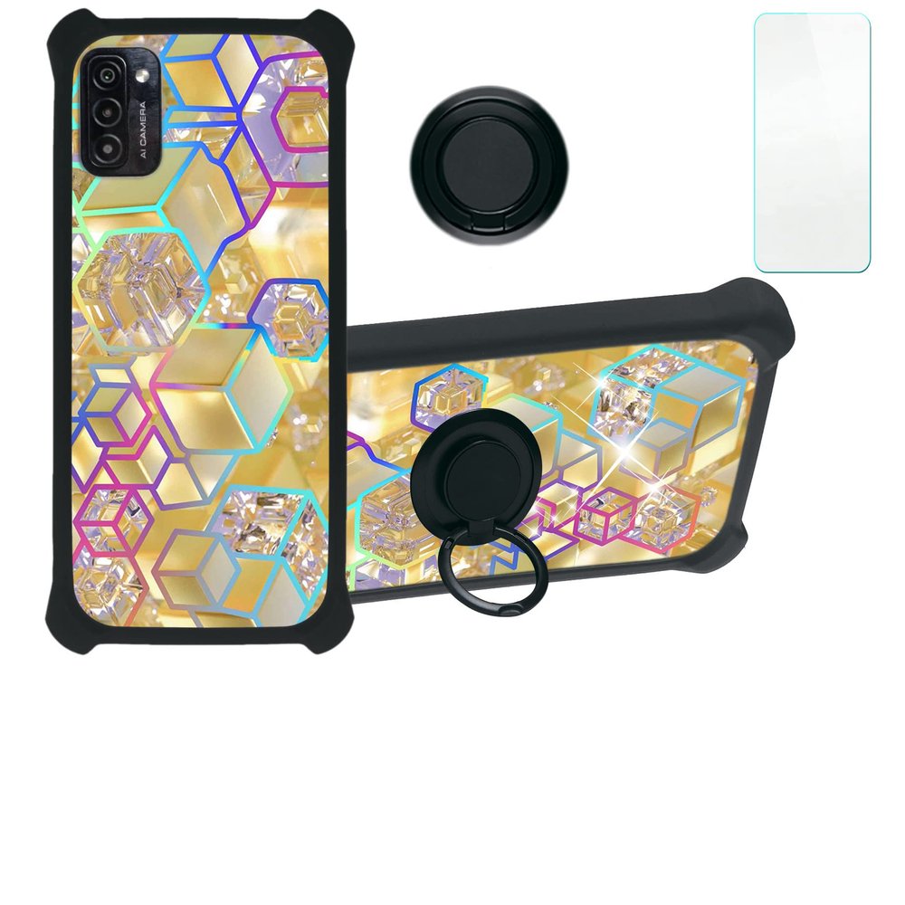 Case for Ulefone Note 12 Case Compatible with Ulefone Note 12 Phone Case Cover [with Tempered Glass Screen Protector][Hard PC + Soft Silicone][Ring Support] [Colorful Reflect Light] IMDH-HSJ