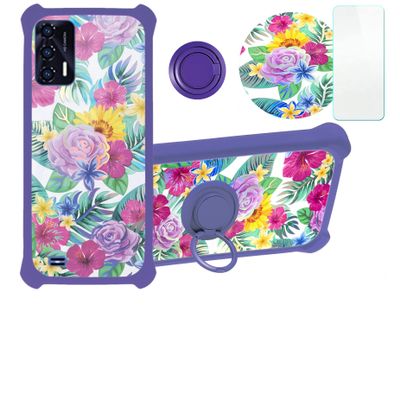 Case for Oukitel C31 Pro Case Compatible with Oukitel C31 Pro Phone Case Cover [with Tempered Glass Screen Protector][Hard PC + Soft Silicone][Ring Support] [Colorful Reflect Light] IMDZ-HUA1