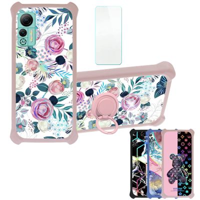 Case for Ulefone Note 14 Case Compatible with Ulefone Note 14 Phone Case Cover [with Tempered Glass Screen Protector][Hard PC + Soft Silicone][Ring Support] [Colorful Reflect Light] IMDF-HUA3