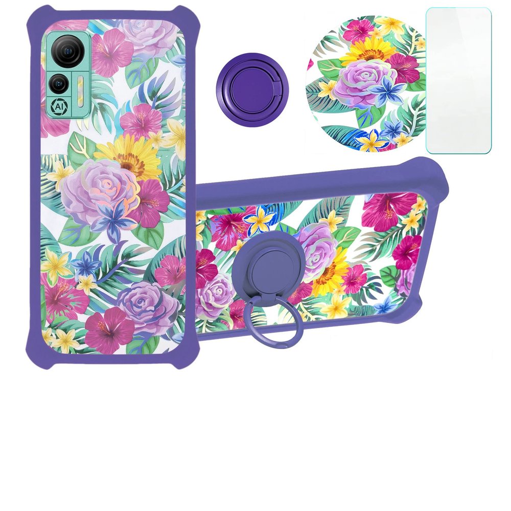 Case for Ulefone Note 14 Case Compatible with Ulefone Note 14 Phone Case Cover [with Tempered Glass Screen Protector][Hard PC + Soft Silicone][Ring Support] [Colorful Reflect Light] IMDZ-HUA1
