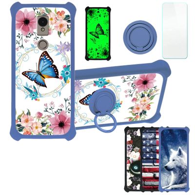 jioeuinly ATT Motivate 3 Case Compatible with AT&T Motivate 3 EABF22206A Phone Case Cover [with Tempered Glass Screen Protector][Hard PC + Soft Silicone][Ring Support] [Luminous Effect] YGL-LHD