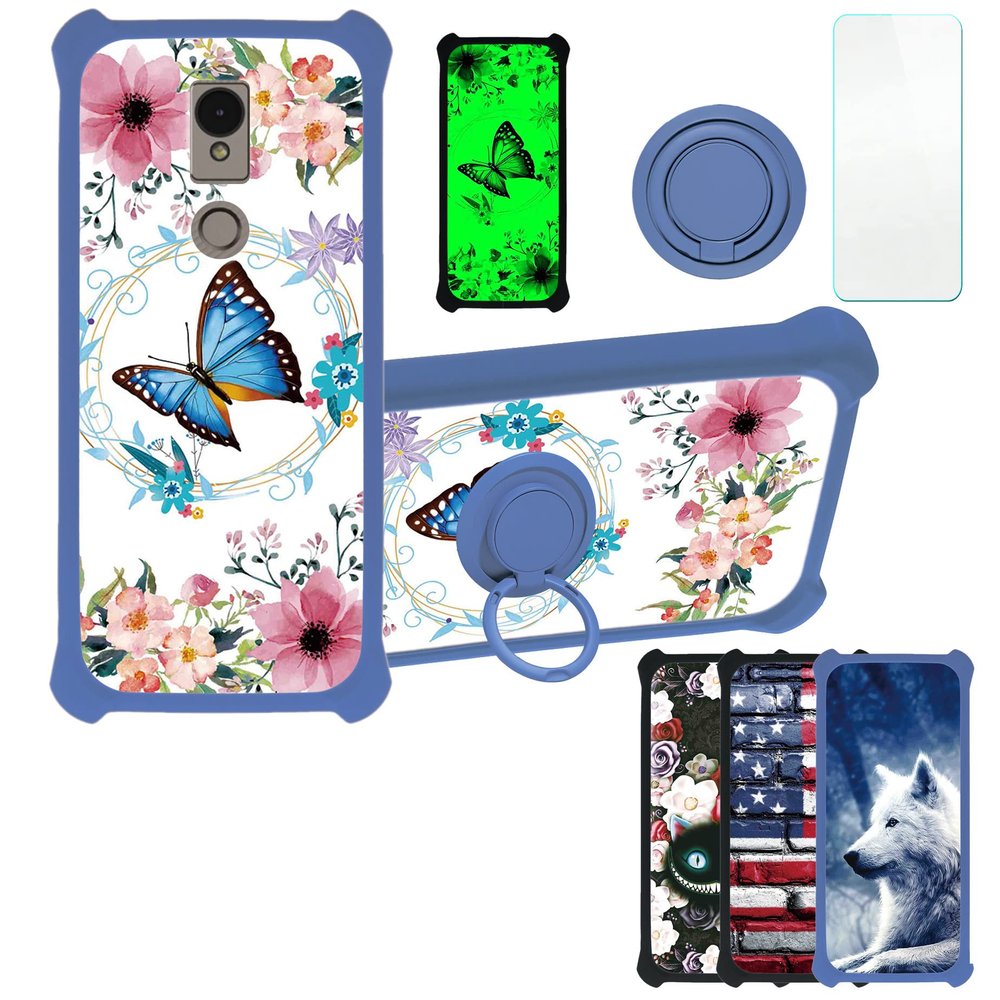 jioeuinly ATT Motivate 3 Case Compatible with AT&T Motivate 3 EABF22206A Phone Case Cover [with Tempered Glass Screen Protector][Hard PC + Soft Silicone][Ring Support] [Luminous Effect] YGL-LHD