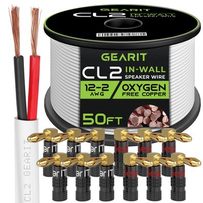 GEARit 50ft 12 AWG CL2 Speaker Wire & 12 Rt Angle Banana