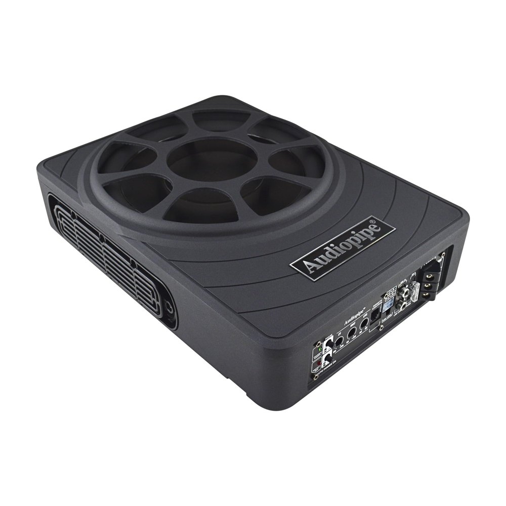 Audiopipe 10" Low Profile Amplified Subwoofer (APLP-1030), 500W, Compact, Mosfet Circuit, RCA, Phase Switch, Bass Boost Control, Subsonic Filter, Low-Pass Filter, Reliable Protection, Remote Bass Knob