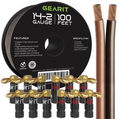 100ft 14ga Speaker Wire & 12 Rt Angle Banana