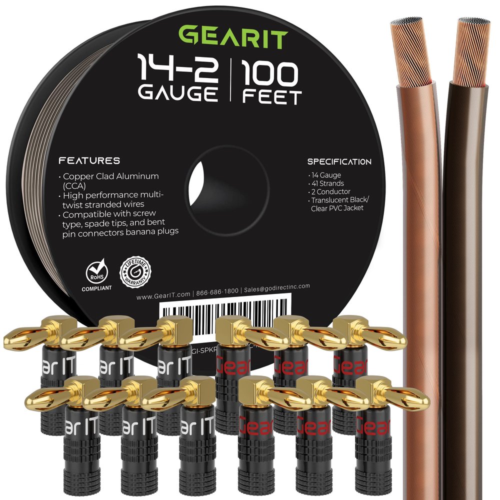100ft 14ga Speaker Wire & 12 Rt Angle Banana