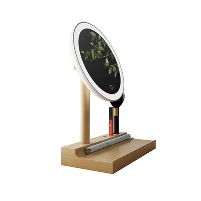 DYPASA Vanity Mirror Solid Wood Desktop LED Vanity Mirror Fill Light with Lamp Portable Desktop Vanity Mirror Rechargeable with Storage Household Cosmetic Mirror